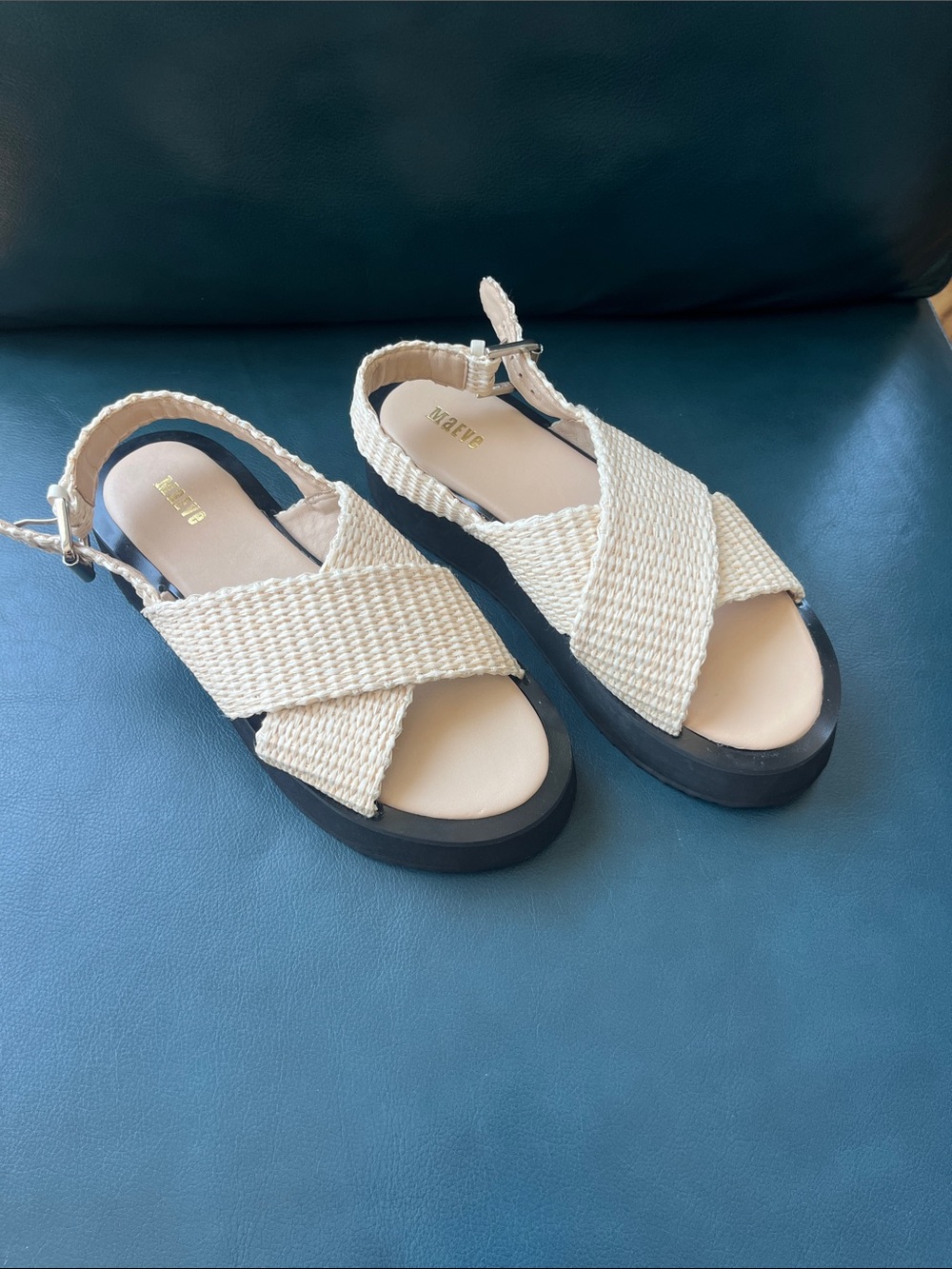 NWOT Maeve Chrissy Cream Woven Cross-Strap Platform Sandals EU size 38